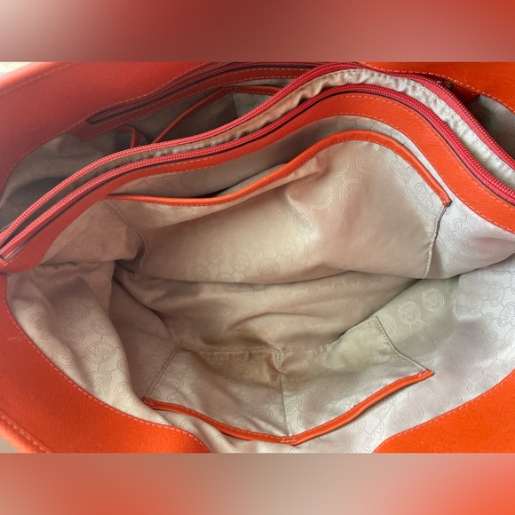 Michael Kors Jet Set Blood Orange Saffiano Leather Voyager Summer Tote - Picture 8 of 9